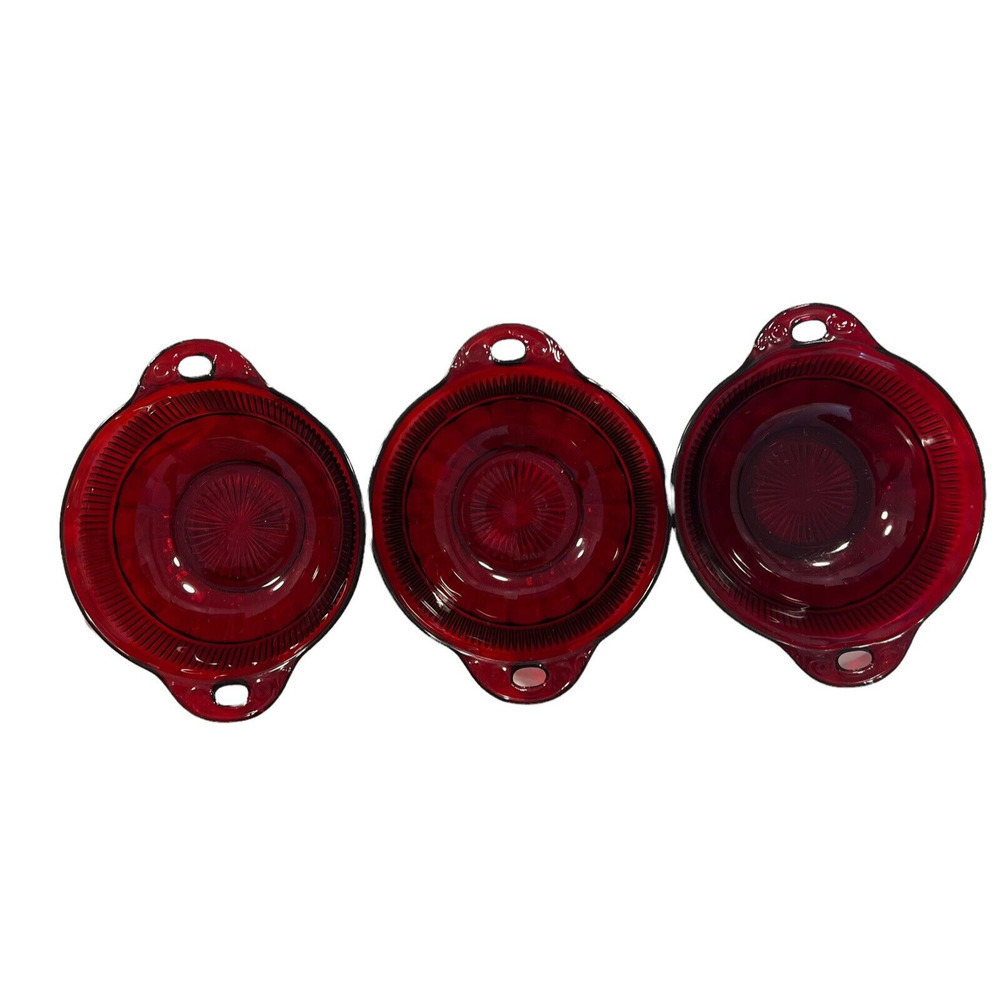 3‎ Anchor Hocking Coronation Royal Ruby Red 4 1/4" Handled Berry Dessert Bowls